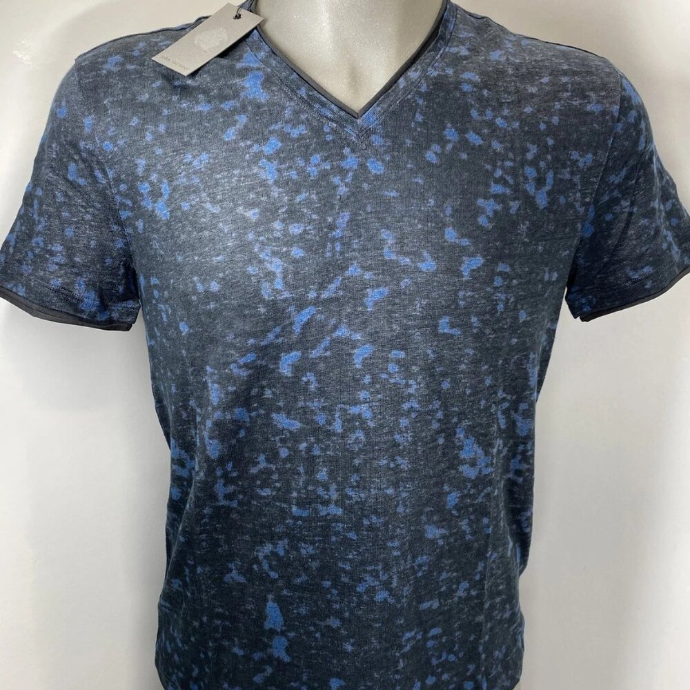 John Varvatos Men's Wooster V-Neck Tee – Size S – Midnight Blue Burnout